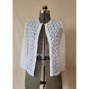 Vintage 60s 70s‎ Mod Sheer Button Up Sweater Cardigan White